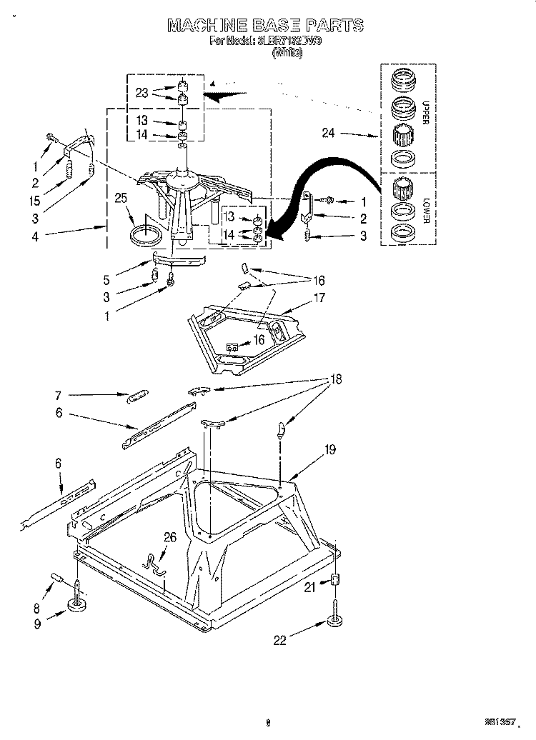 MACHINE BASE Diagram and Parts List for 3LBR7132DW0  Whirlpool Washer