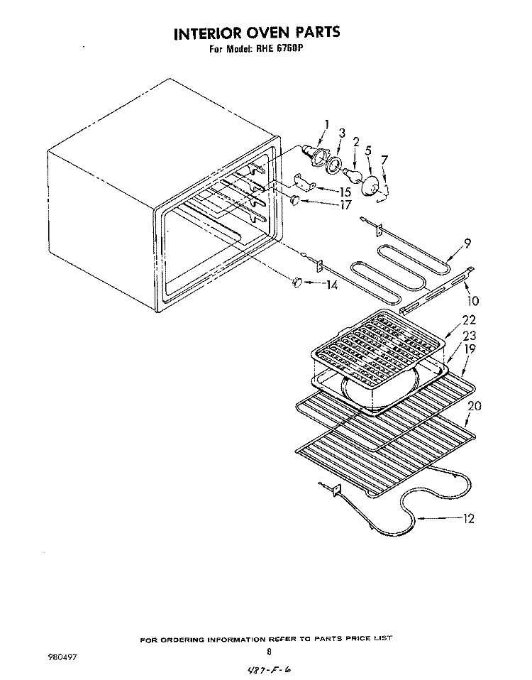 INTERIOR Diagram and Parts List for RHE6760P  Whirlpool Range