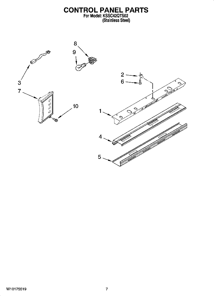CONTROL PANEL PARTS Diagram and Parts List for KSSC42QTS02  KitchenAid Refrigerator