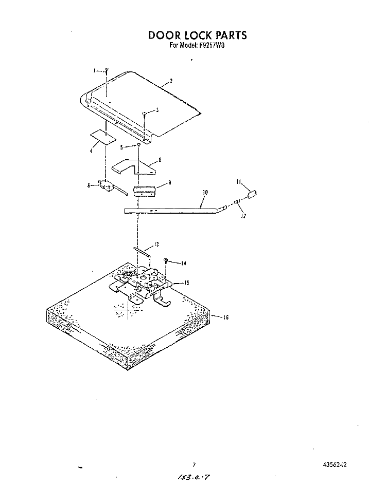 DOOR LOCK Diagram and Parts List for F9257W0  Roper Range