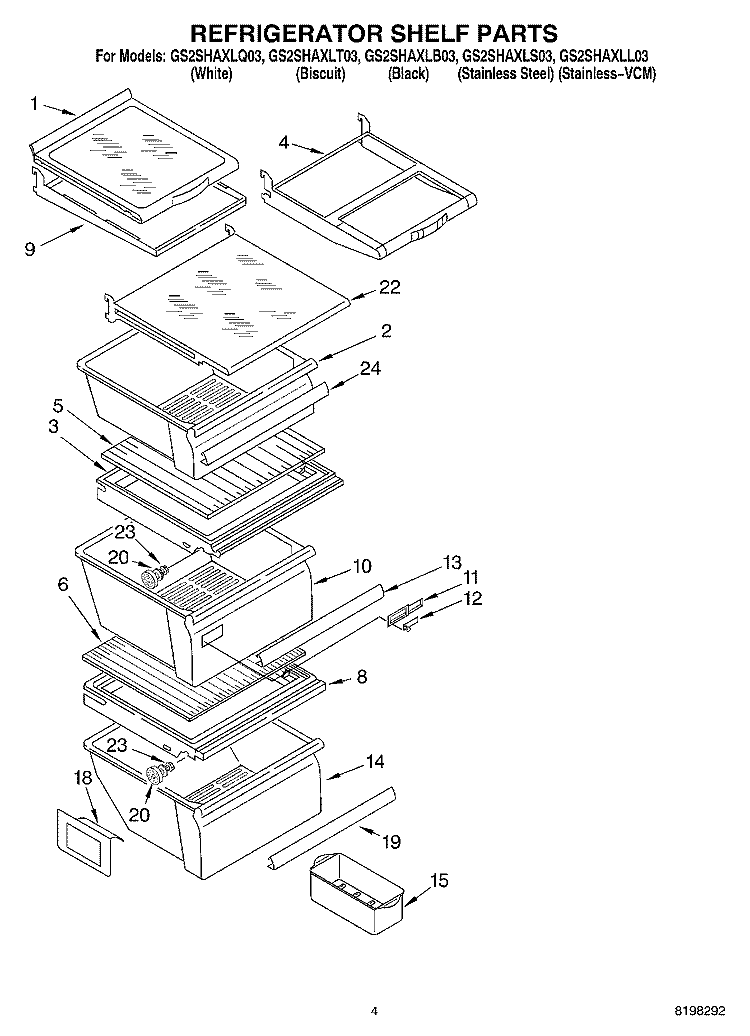 REFRIGERATOR SHELF Diagram and Parts List for GS2SHAXLS03  Whirlpool Refrigerator