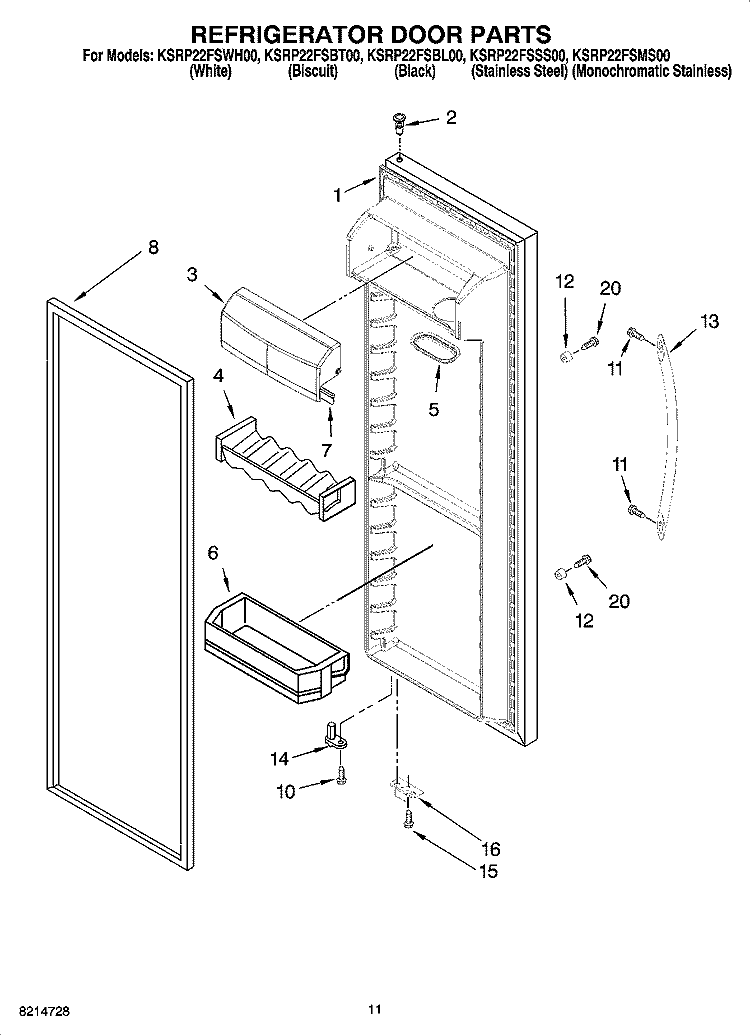 REFRIGERATOR DOOR PARTS Diagram and Parts List for KSRP22FSSS00  KitchenAid Refrigerator