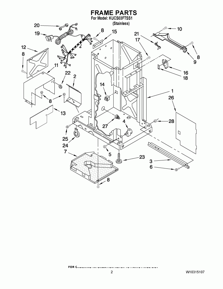 FRAME PARTS Diagram and Parts List for KUCS03FTSS1  KitchenAid Trash Compactor