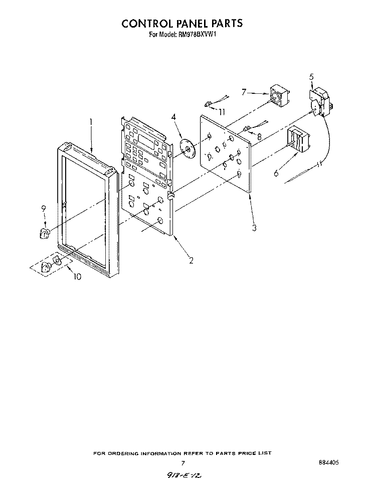 CONTROL PANEL Diagram and Parts List for RM978BXVF1  Whirlpool Microwave Oven Combo