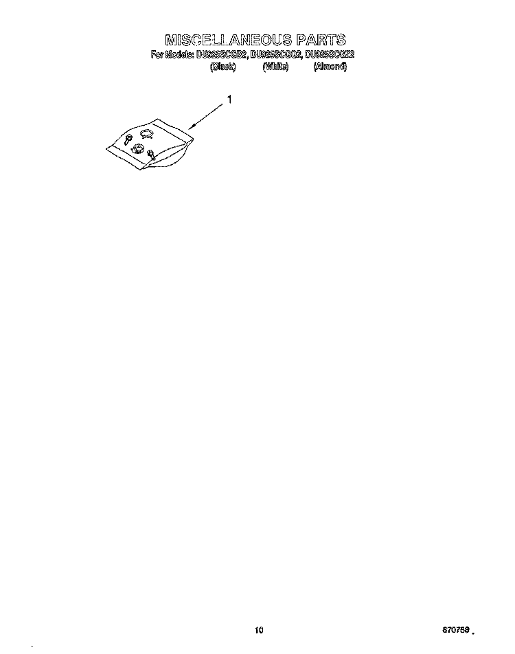 MISCELLANEOUS, LIT/OPTIONAL Diagram and Parts List for DU925SCGQ2  Whirlpool Dishwasher