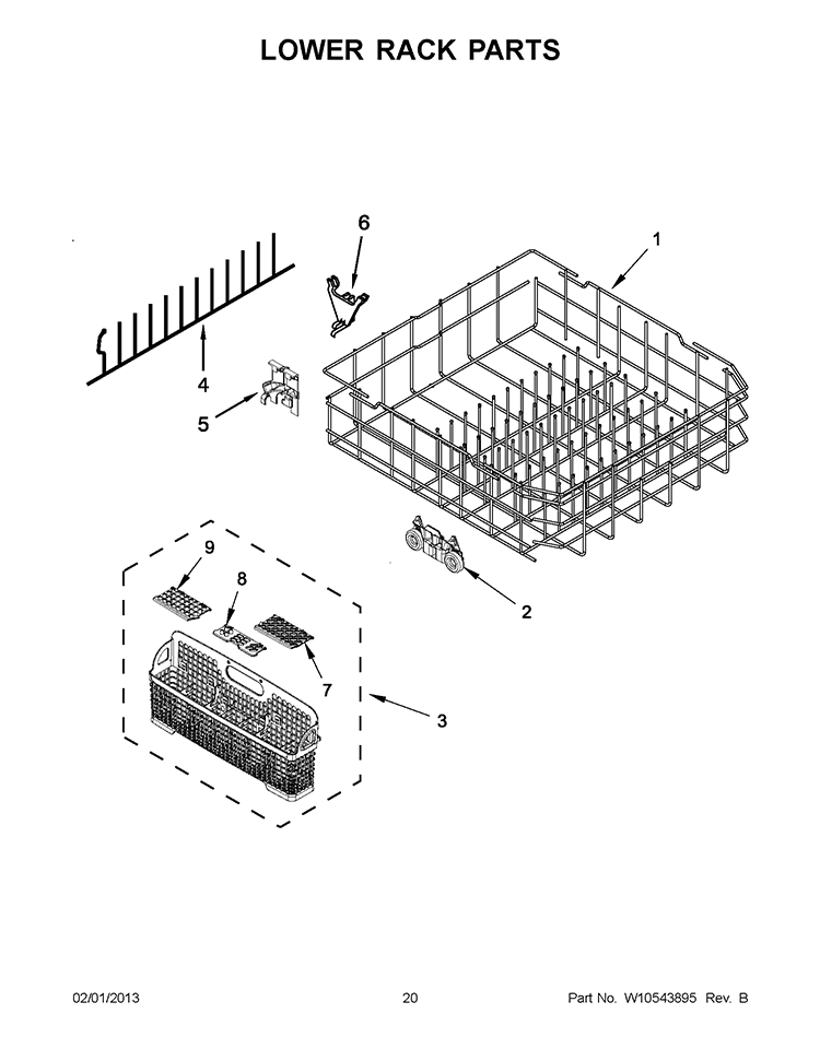 LOWER RACK PARTS Diagram and Parts List for BLB14DRANA0  Whirlpool Dishwasher