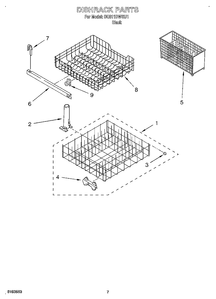DISHRACK Diagram and Parts List for DU811DWGU1  Whirlpool Dishwasher
