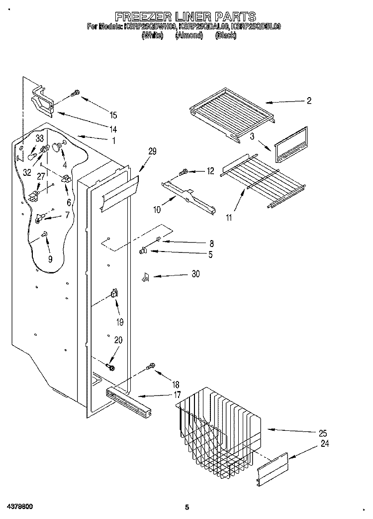 FREEZER LINER Diagram and Parts List for KSRP25QDBL00  KitchenAid Refrigerator