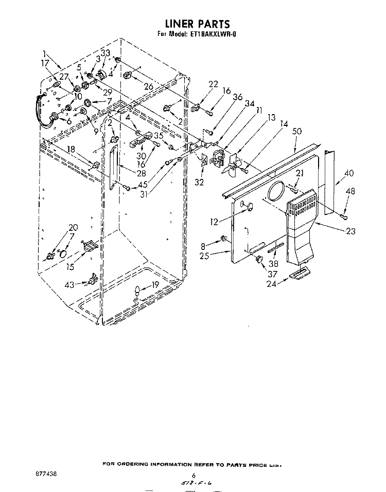 LINER Diagram and Parts List for ET18AKXLWR0  Whirlpool Refrigerator