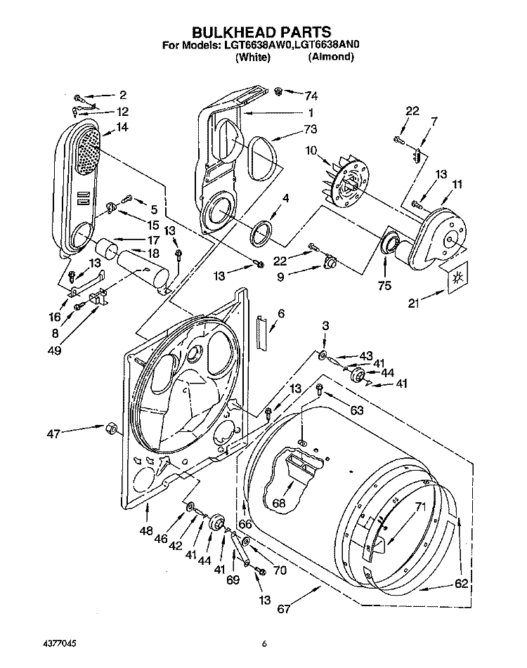 SECTION Diagram and Parts List for LGT6638AW0  Whirlpool Dryer