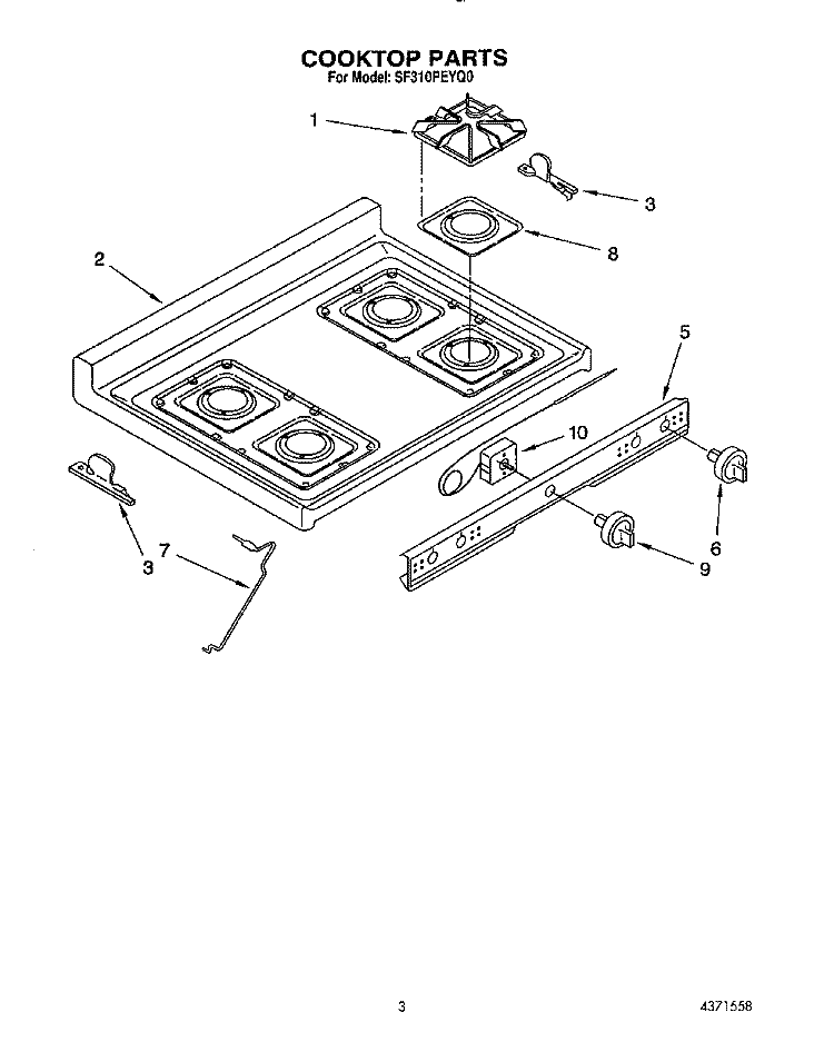COOKTOP Diagram and Parts List for SF310PEYQ0  Whirlpool Range