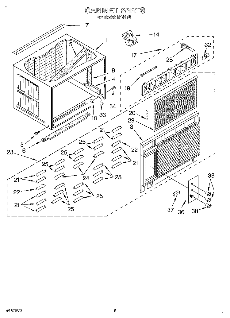 CABINET Diagram and Parts List for R141F0  Whirlpool Air Conditioner