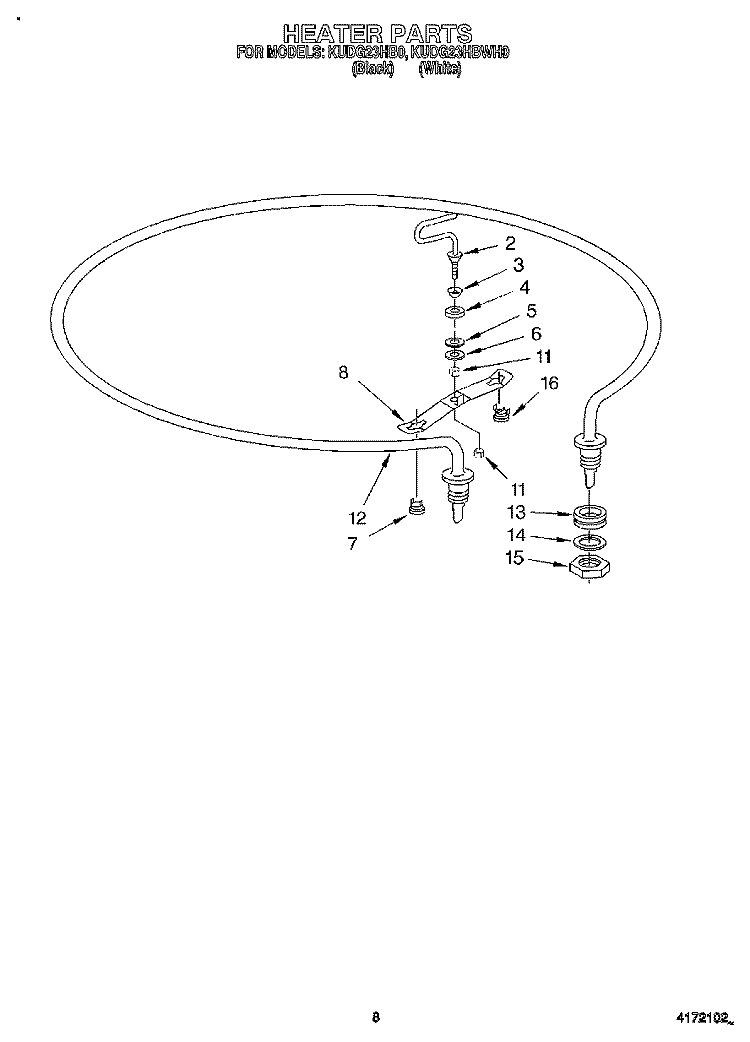 HEATER Diagram and Parts List for KUDG23HBWH0  KitchenAid Dishwasher
