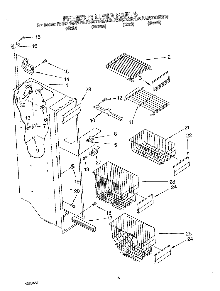 FREEZER LINER Diagram and Parts List for KSRS27QGBT03  KitchenAid Refrigerator