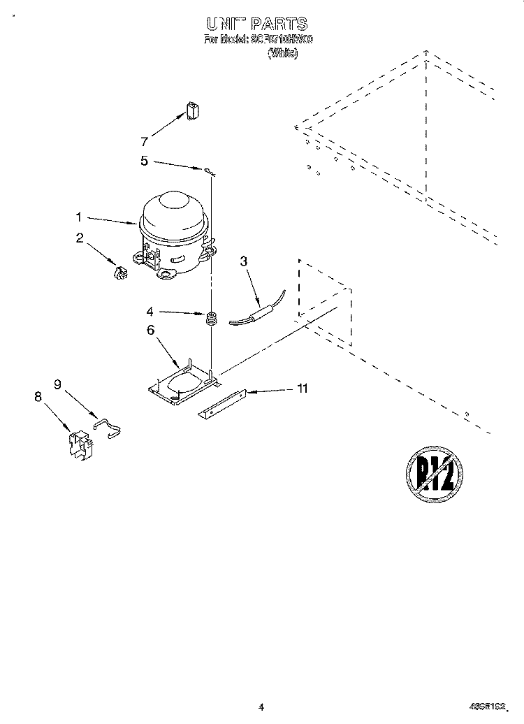 UNIT Diagram and Parts List for SCF0710HW00  Whirlpool Freezer