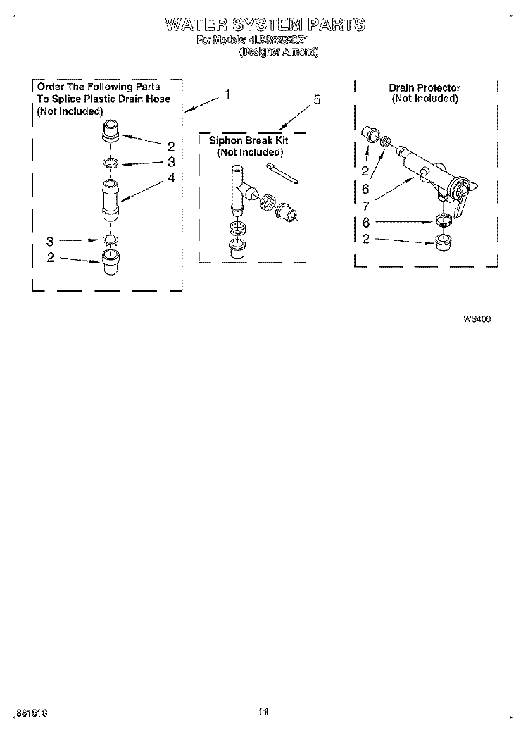 WATER SYSTEM Diagram and Parts List for 4LBR8255DZ1  Whirlpool Washer