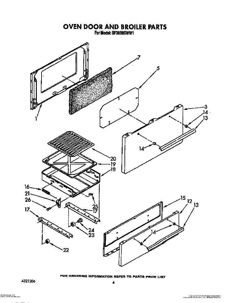 OVEN DOOR AND BROILER Diagram and Parts List for SF3000SWW1  Whirlpool Range
