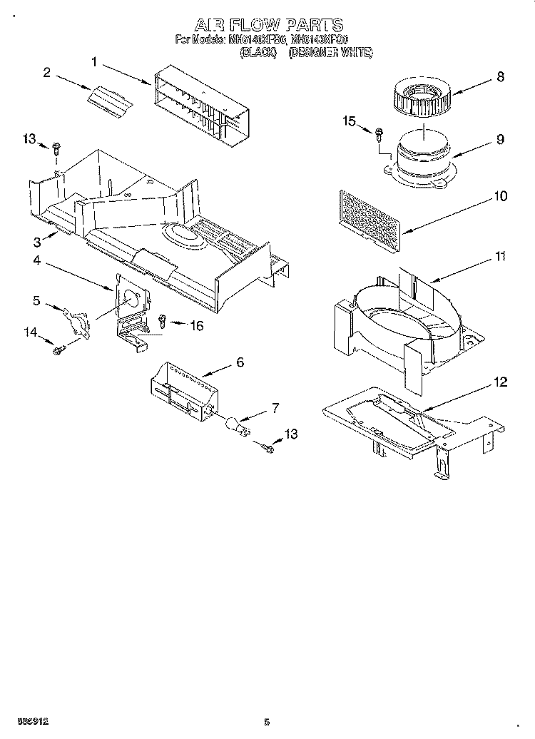 AIRFLOW Diagram and Parts List for MH6140XFQ0  Whirlpool Microwave