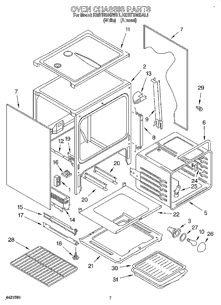 OVEN CHASSIS Diagram and Parts List for KGRT500BAL1  KitchenAid Range