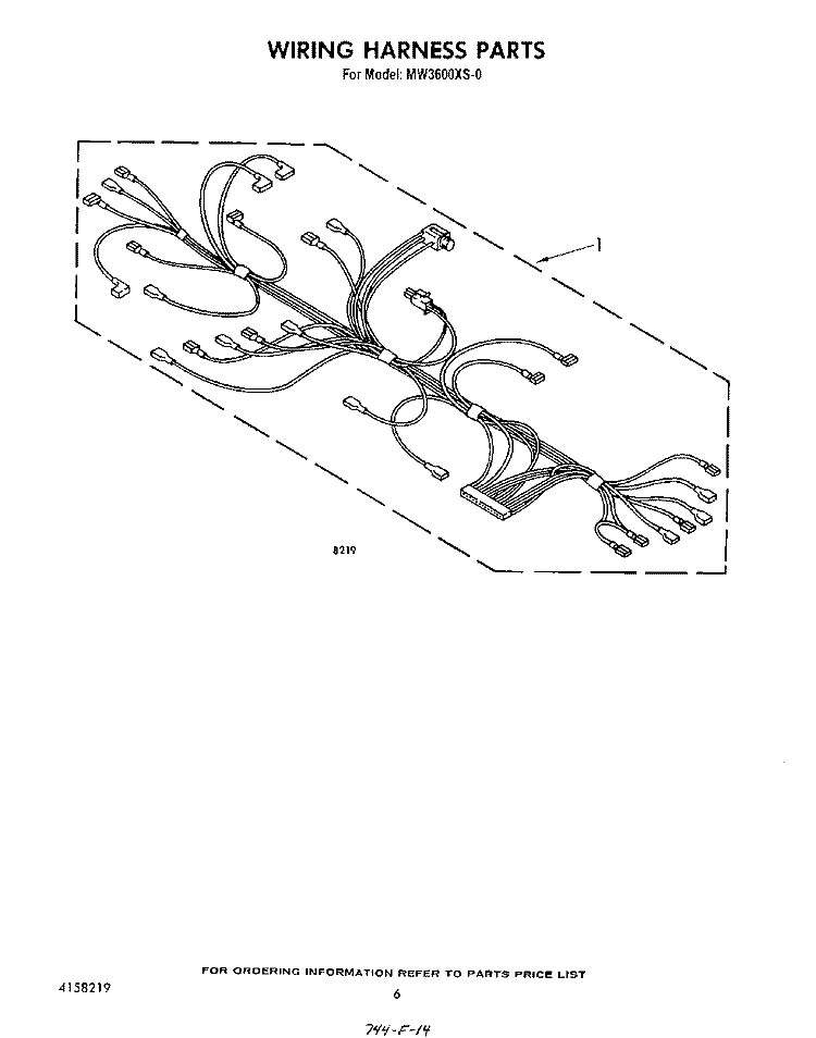 WIRING HARNESS , LIT/OPTIONAL Diagram and Parts List for MW3600XS0  Whirlpool Microwave