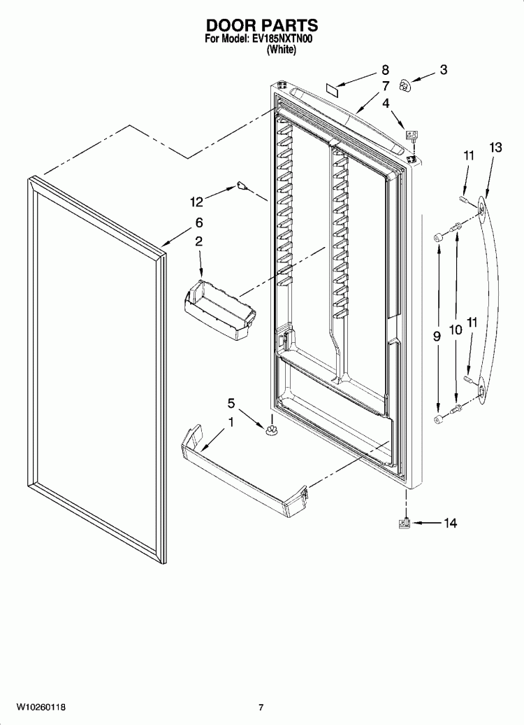DOOR PARTS Diagram and Parts List for EV185NXTN00  Whirlpool Freezer