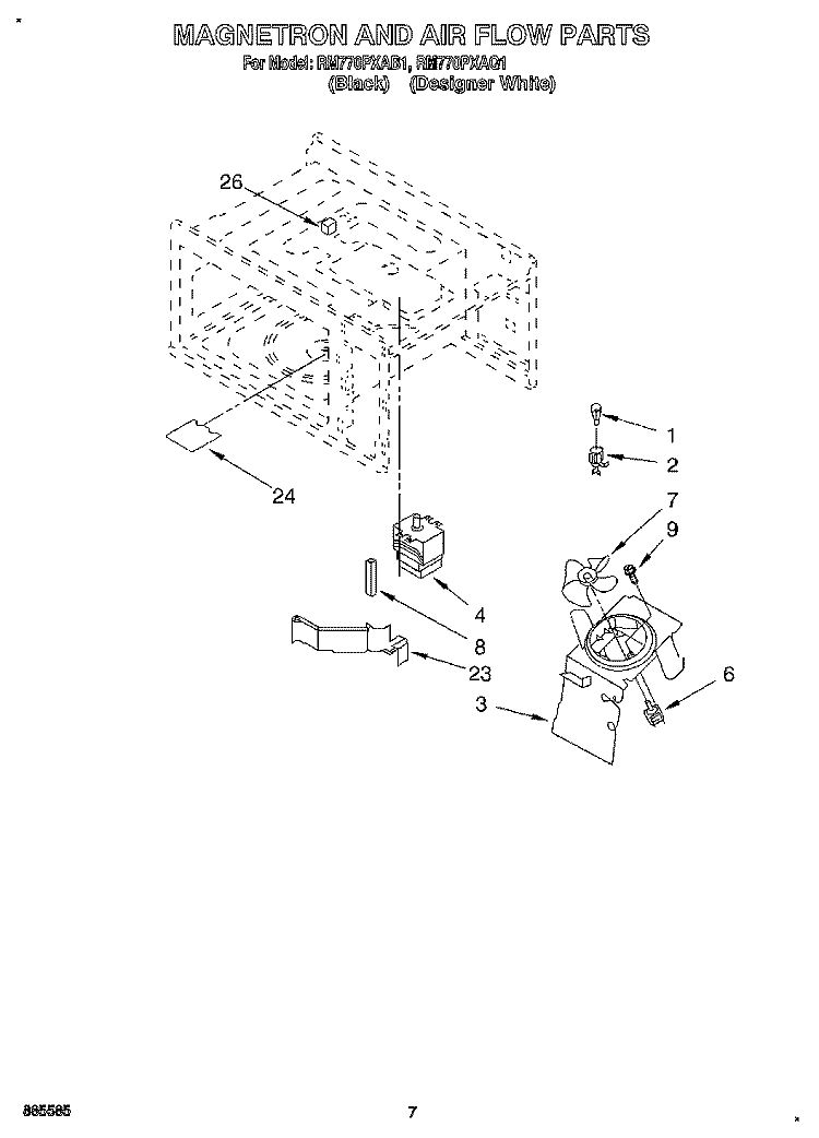MAGNETRON AND AIR FLOW, OPTIONAL Diagram and Parts List for RM770PXAB1  Whirlpool Wall Oven