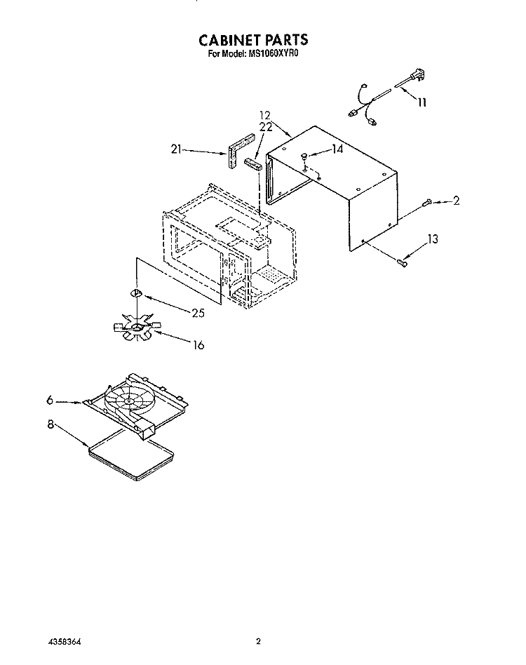 CABINET Diagram and Parts List for MS1060XYR0  Whirlpool Microwave