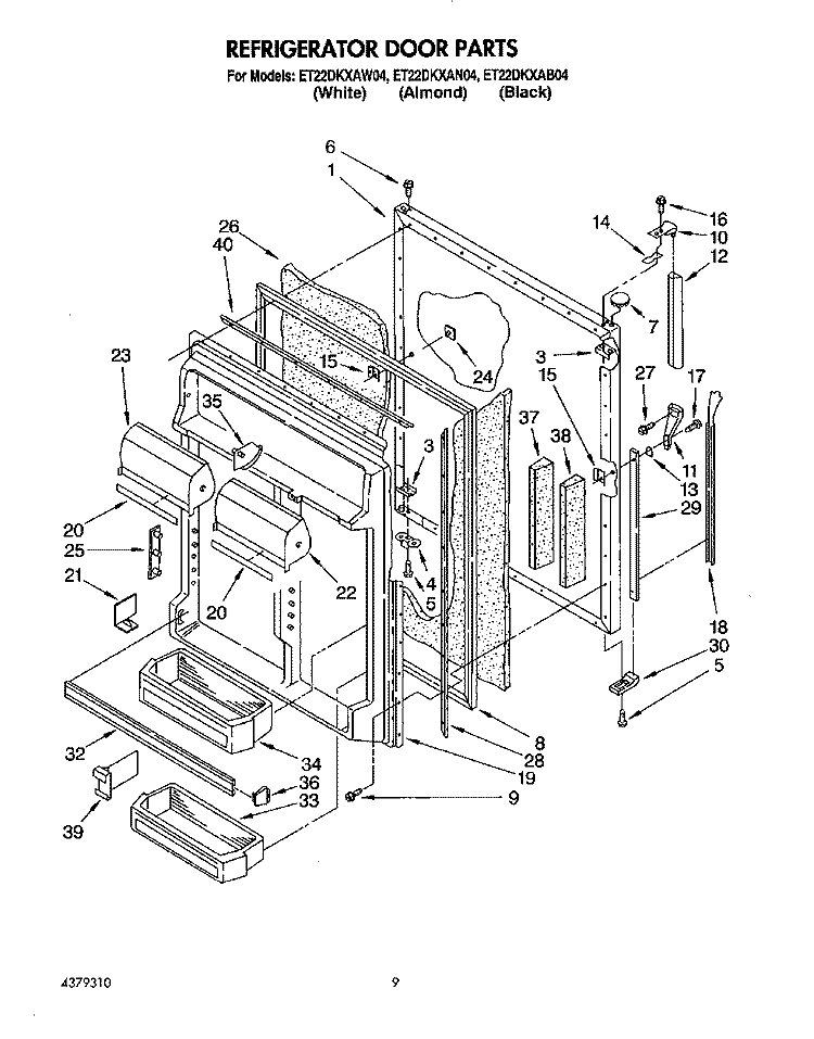 REFRIGERATOR DOOR Diagram and Parts List for ET22DKXAW04  Whirlpool Refrigerator