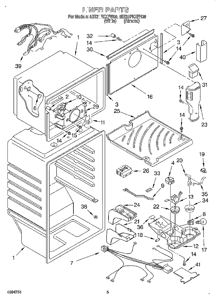 LINER Diagram and Parts List for 8ET21PKXFW00  Whirlpool Refrigerator