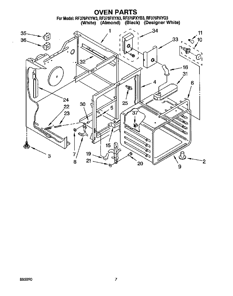 OVEN Diagram and Parts List for RF376PXYW3  Whirlpool Range