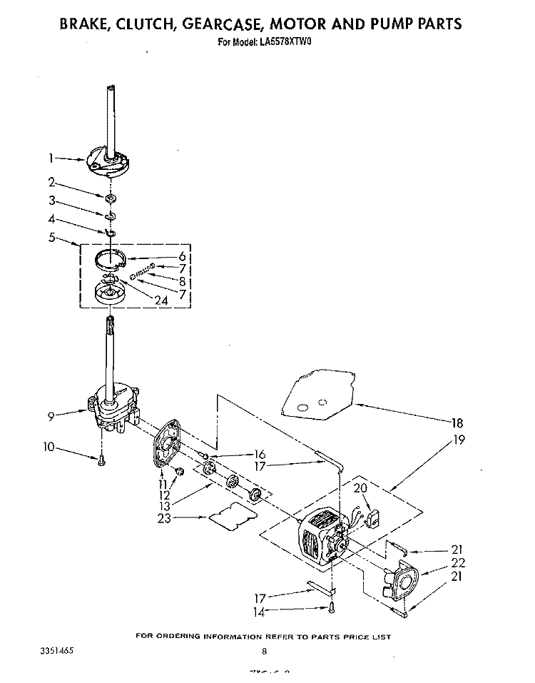 BRAKE, CLUTCH, GEARCASE, MOTOR AND PUMP Diagram and Parts List for LA5578XTG0  Whirlpool Washer