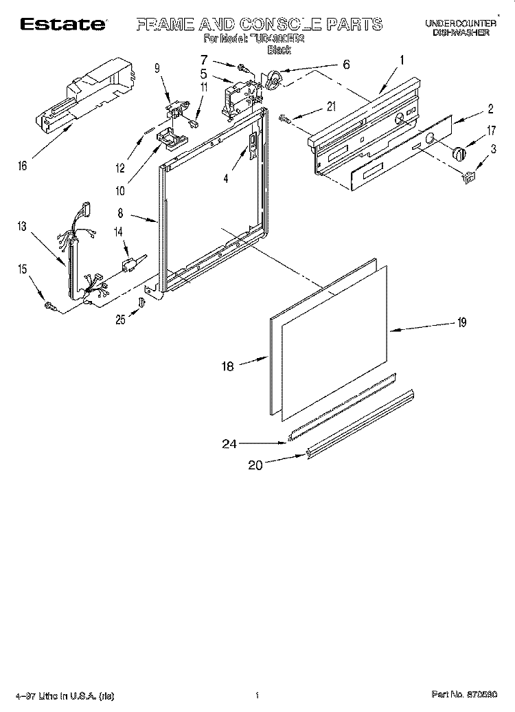 FRAME AND CONSOLE Diagram and Parts List for TUD4000EB2  Whirlpool Dishwasher