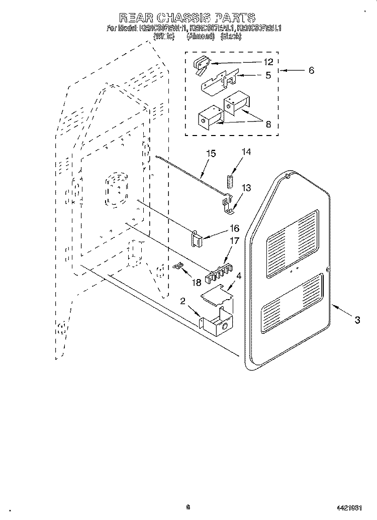 REAR CHASSIS, LIT/OPTIONAL Diagram and Parts List for KERC507EAL1  KitchenAid Range
