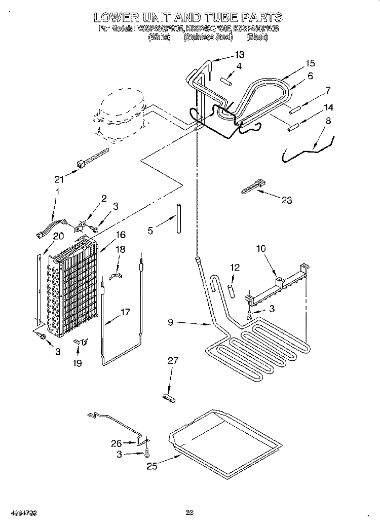 LOWER UNIT AND TUBE Diagram and Parts List for KSSP48QFB05  KitchenAid Refrigerator