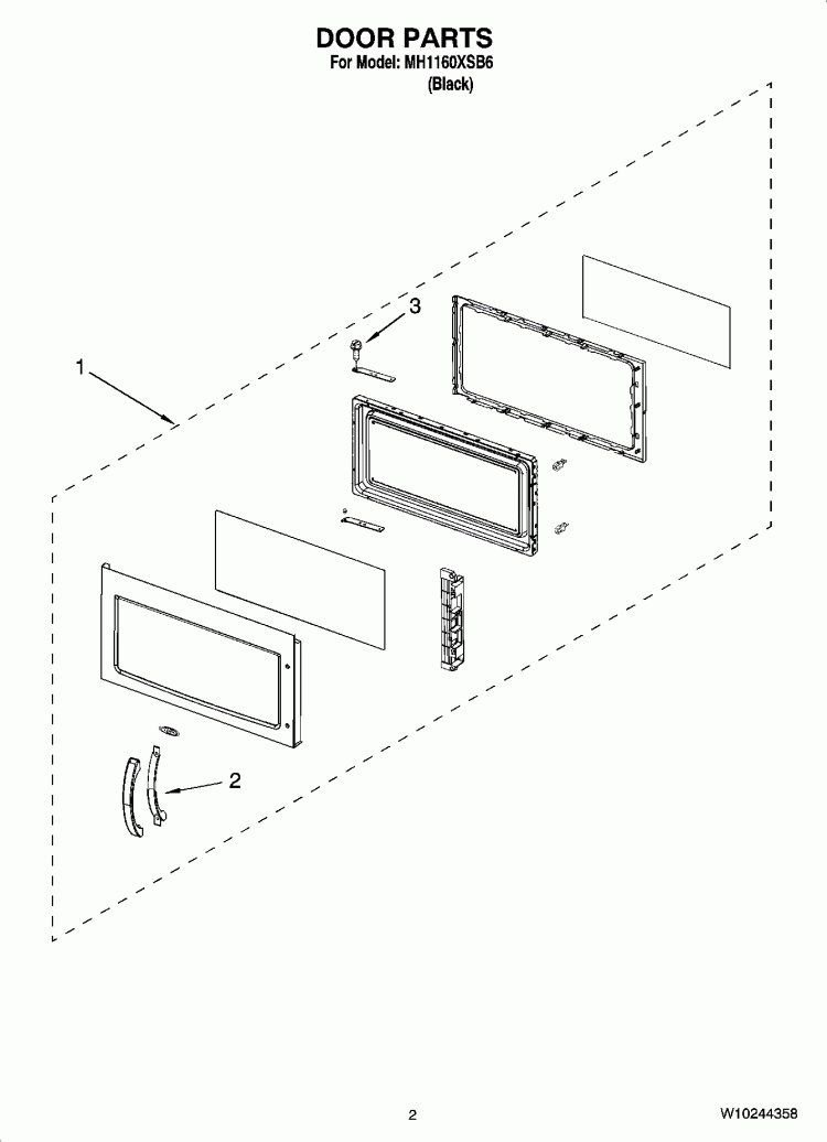 DOOR PARTS Diagram and Parts List for MH1160XSB6  Whirlpool Microwave