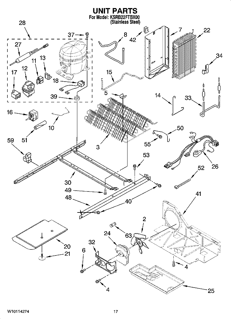 UNIT PARTS Diagram and Parts List for KSRB22FTBX00  KitchenAid Refrigerator