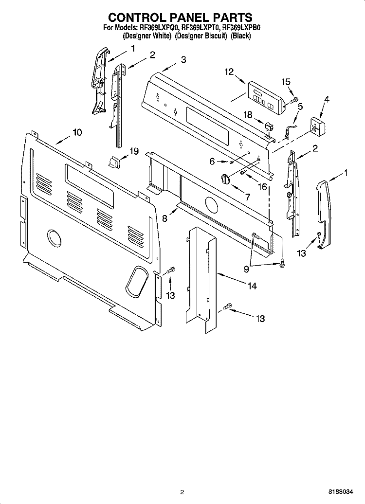 CONTROL PANEL PARTS Diagram and Parts List for RF369LXPB0  Whirlpool Range
