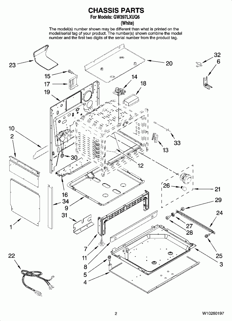 CHASSIS PARTS Diagram and Parts List for GW397LXUQ6  Whirlpool Range
