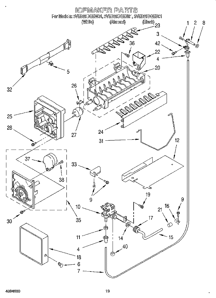 ICEMAKER, LIT/OPTIONAL Diagram and Parts List for 3VED29DQEB01  Whirlpool Refrigerator