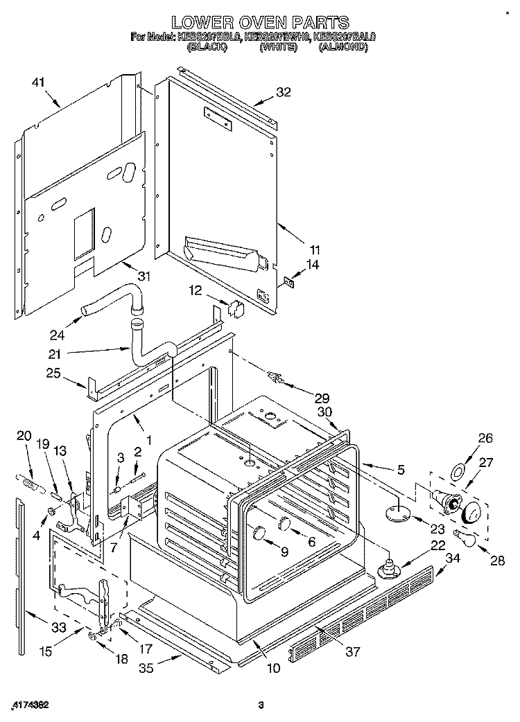 LOWER OVEN Diagram and Parts List for KEBS207BWH0  KitchenAid Wall Oven