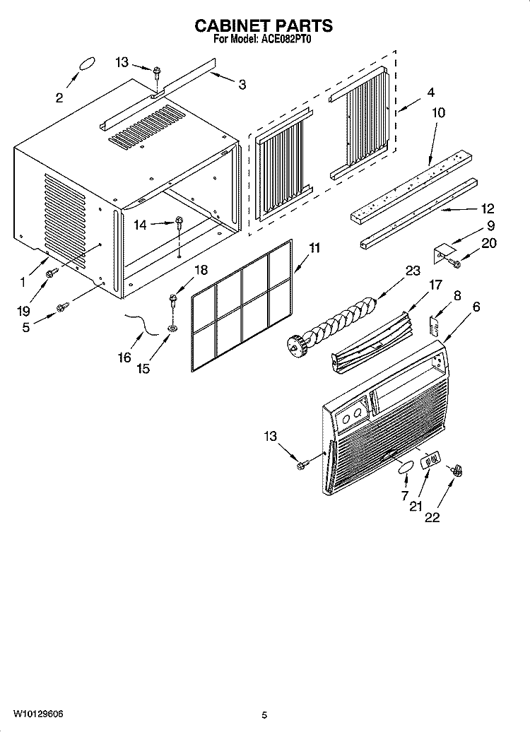 CABINET PARTS Diagram and Parts List for ACE082PT0  Whirlpool Air Conditioner