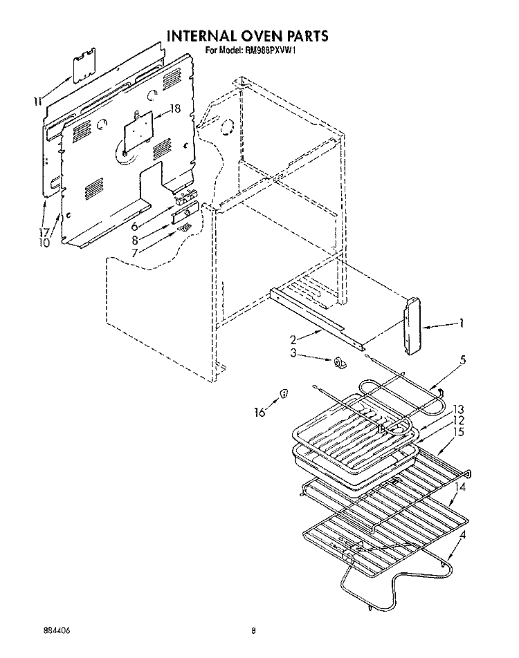 INTERNAL OVEN Diagram and Parts List for RM988PXVM1  Whirlpool Microwave Oven Combo