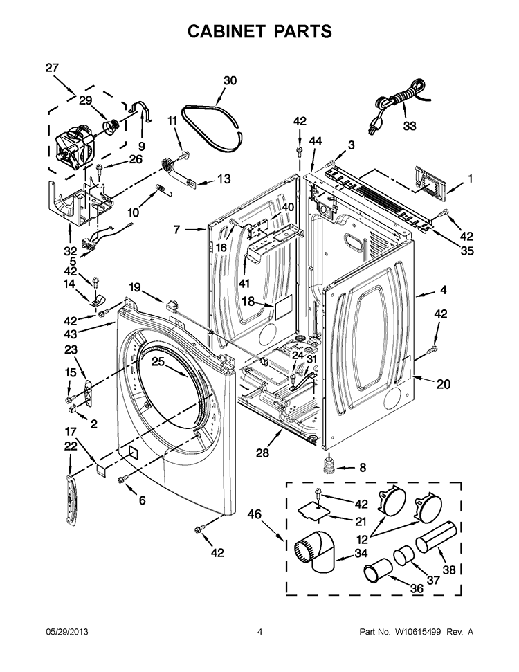 CABINET PARTS Diagram and Parts List for WGD94HEAW1  Whirlpool Dryer
