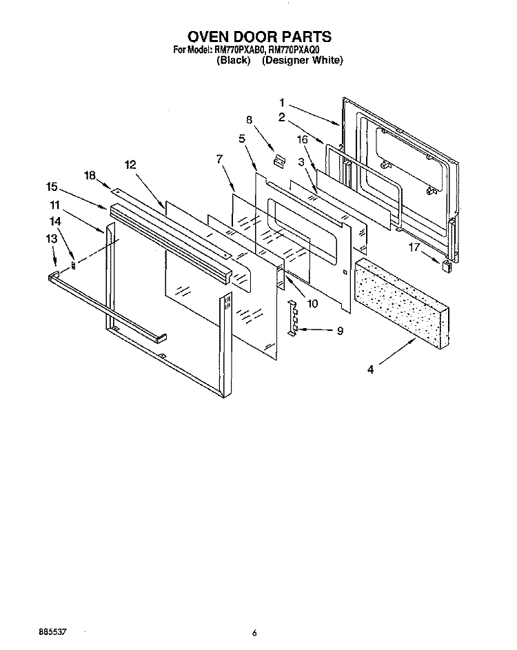 OVEN DOOR Diagram and Parts List for RM770PXAQ0  Whirlpool Wall Oven