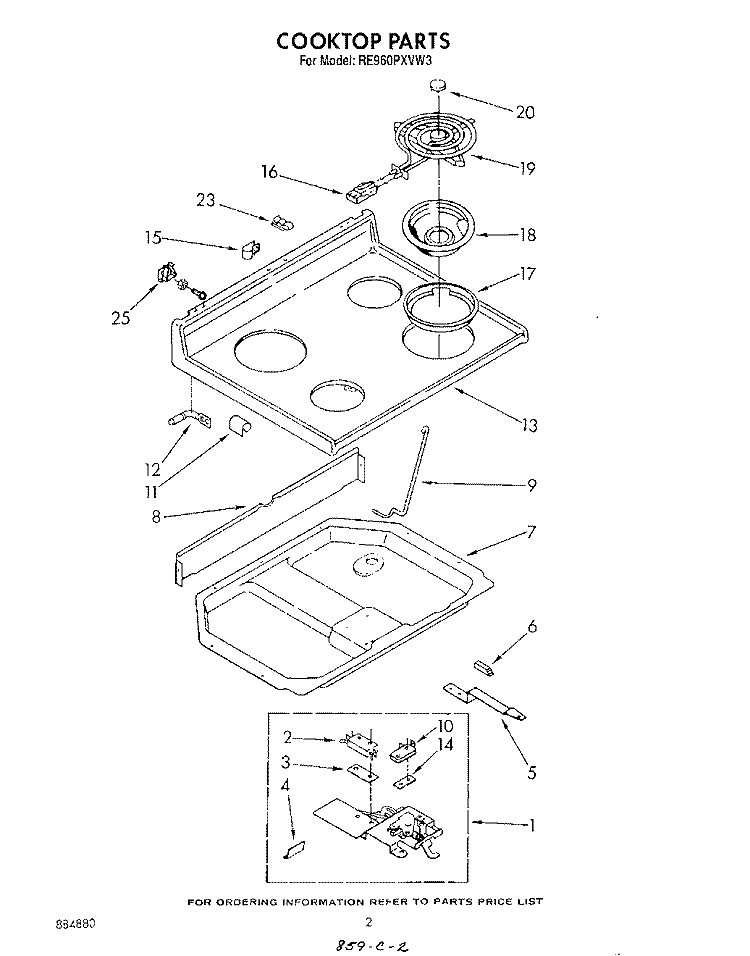 COOKTOP Diagram and Parts List for RE960PXVN3  Whirlpool Range