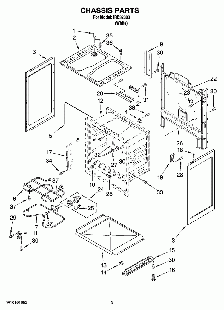CHASSIS PARTS Diagram and Parts List for IRE32303  Inglis Range