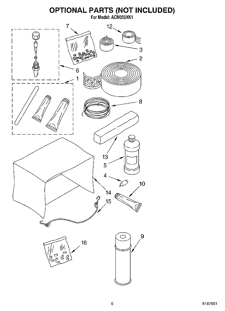 OPTIONAL Diagram and Parts List for ACM052XK1  Whirlpool Air Conditioner