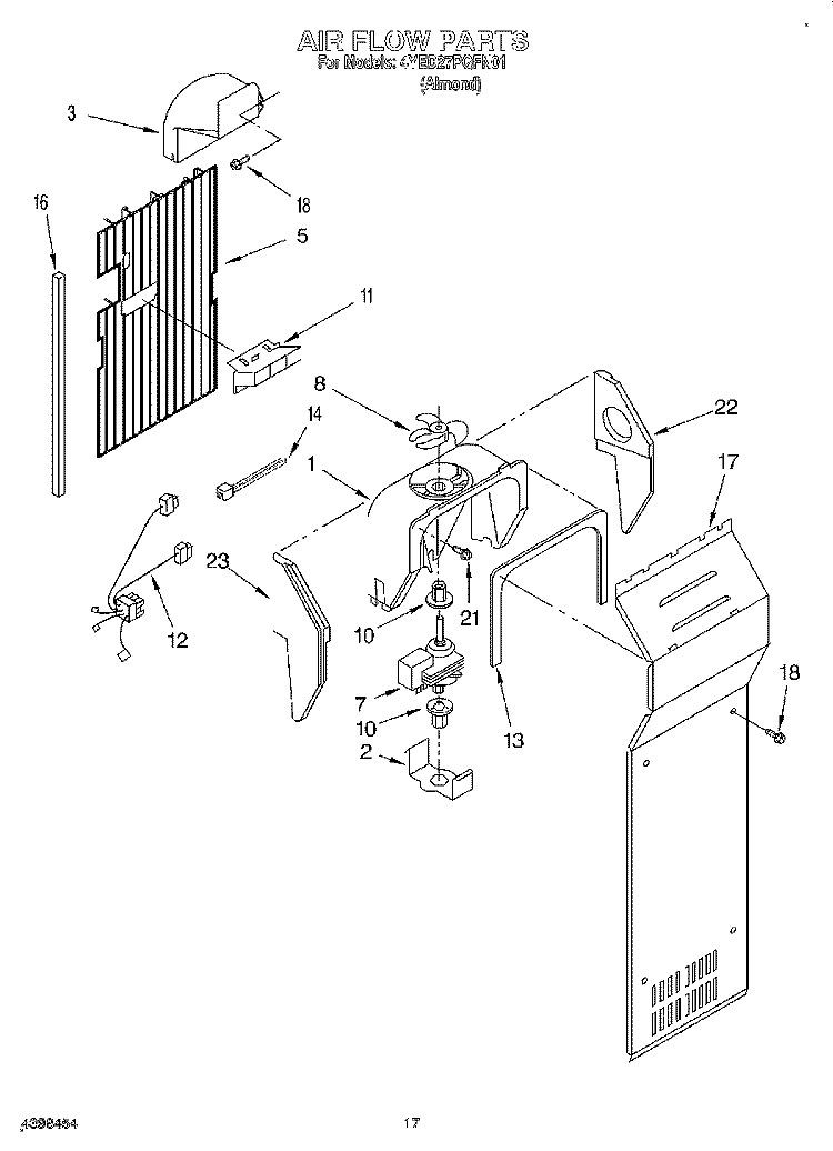 AIR FLOW Diagram and Parts List for 4YED27PQFN01  Whirlpool Refrigerator