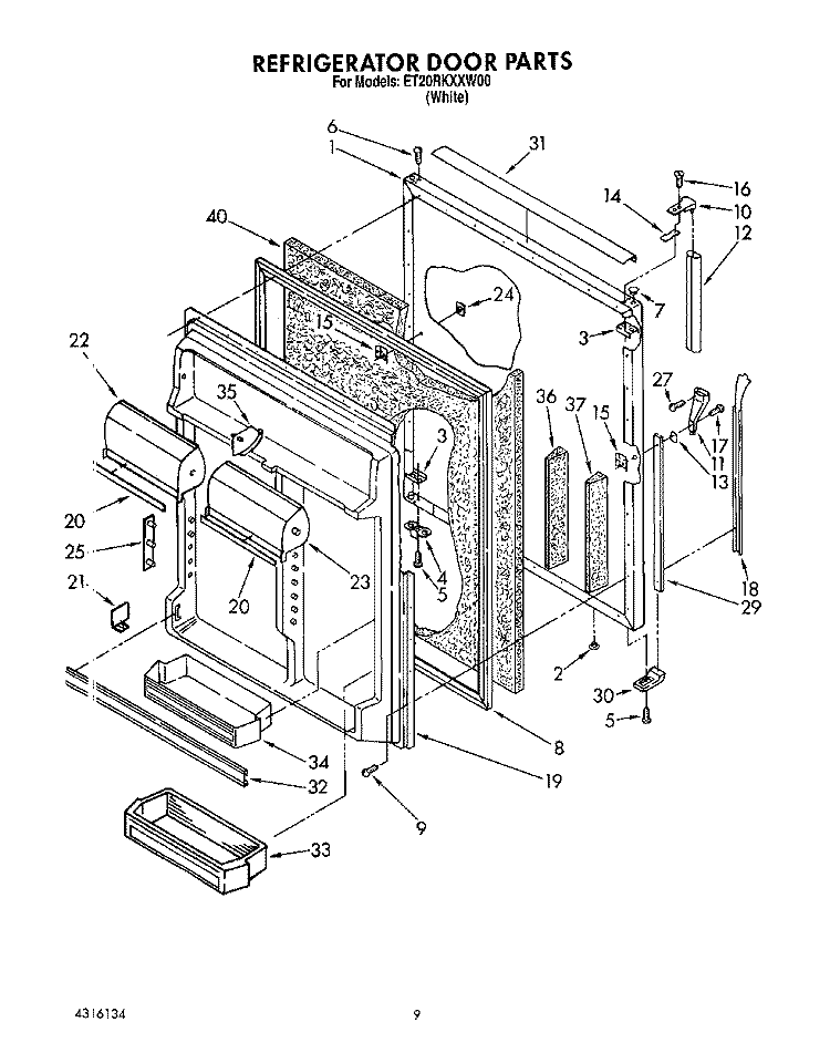 REFRIGERATOR DOOR Diagram and Parts List for ET20RKXXW00  Whirlpool Refrigerator