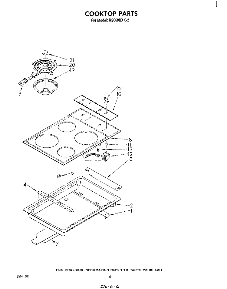 COOKTOP Diagram and Parts List for RS660BXK2  Whirlpool Range